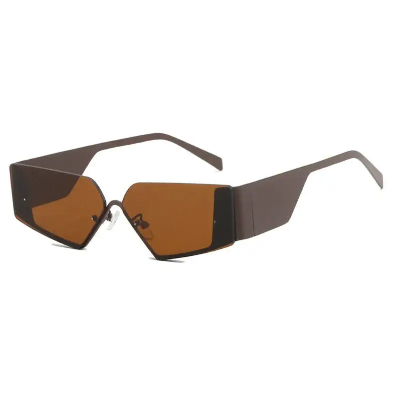 Futuristic Retro Geometry Sunglasses with brown lenses and metallic frames