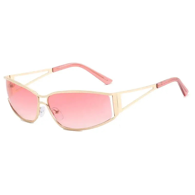 Pink-tinted retro style sunglasses with gold metal frames for a trendy look