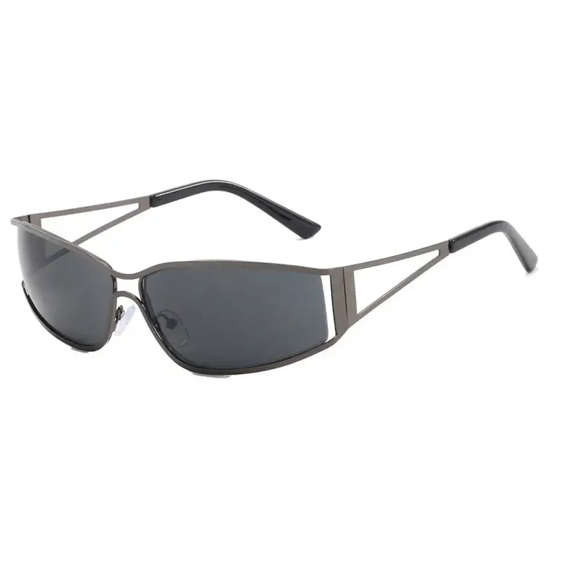 Sleek metallic retro style sunglasses with dark lenses and slim frame design