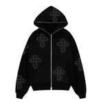 Rhinestone Cross Hoodie - Vignette | Y2K Zone®