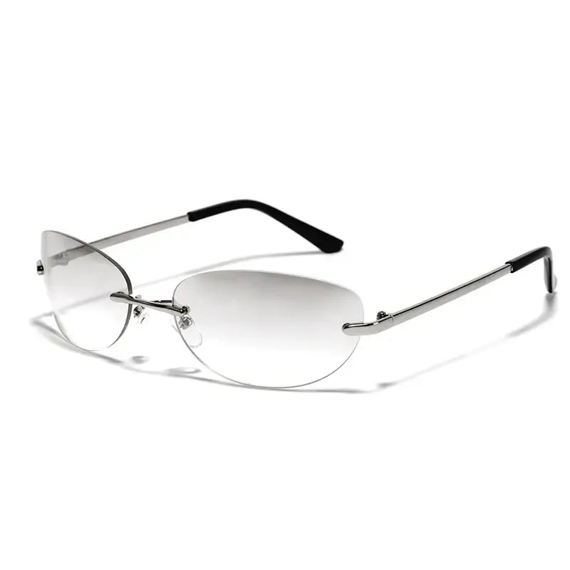 Rimless sunglasses with thin metal frames and gradient lenses for a stylish Y2K look