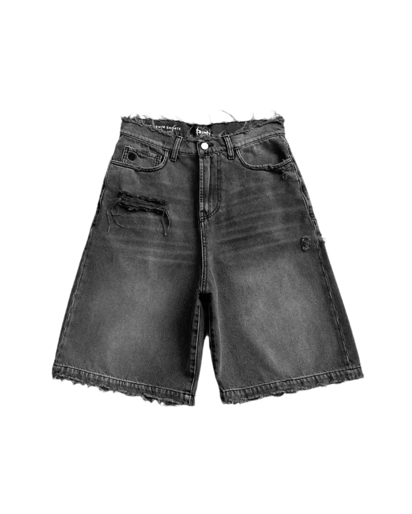 Distressed gray high waist ripped jean shorts for a stylish summer look