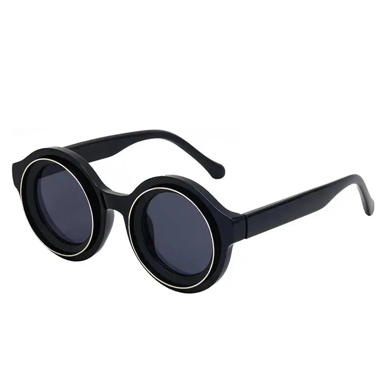 Round Steampunk Sunglasses featuring thick black frames and dark lenses for a stylish look