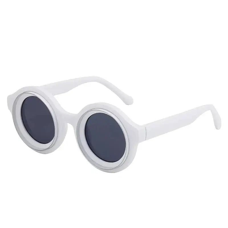 White round-framed sunglasses with dark lenses for trendy Round Steampunk Sunglasses