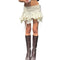 Ruffled mini skirt in cream with drawstring waist styled with brown knee-high boots