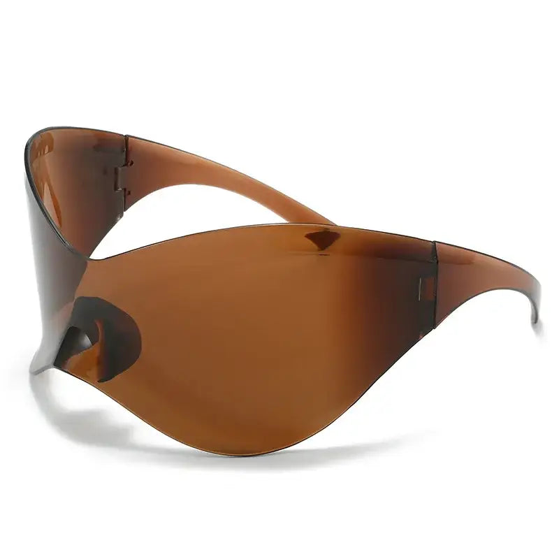 Stylish Shield Sunglasses with brown-tinted lenses for a trendy Y2K look