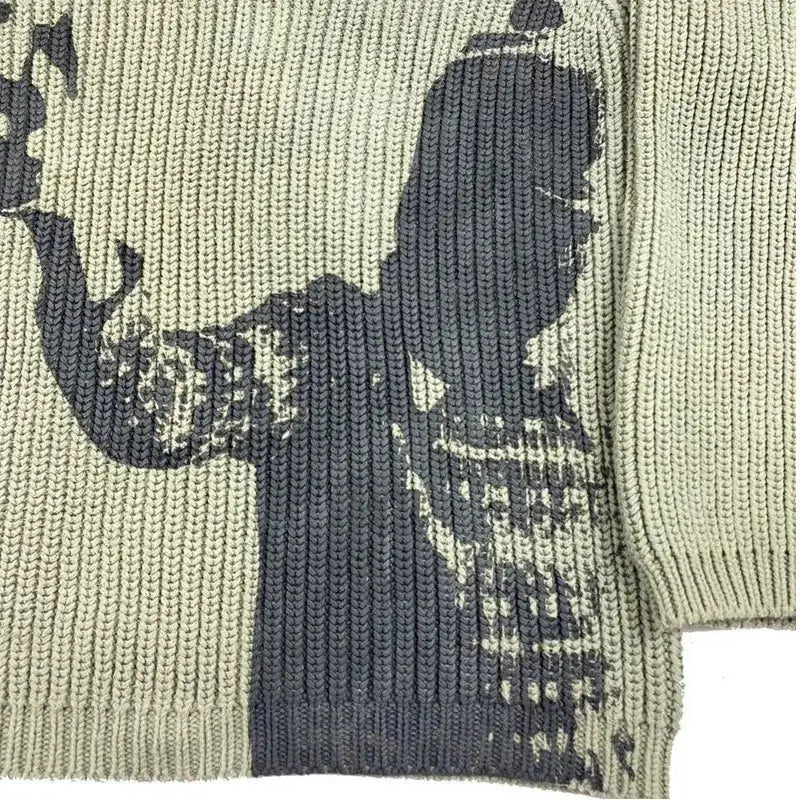 Silhouette Sweater featuring knitted rooster pattern in classic turtleneck design