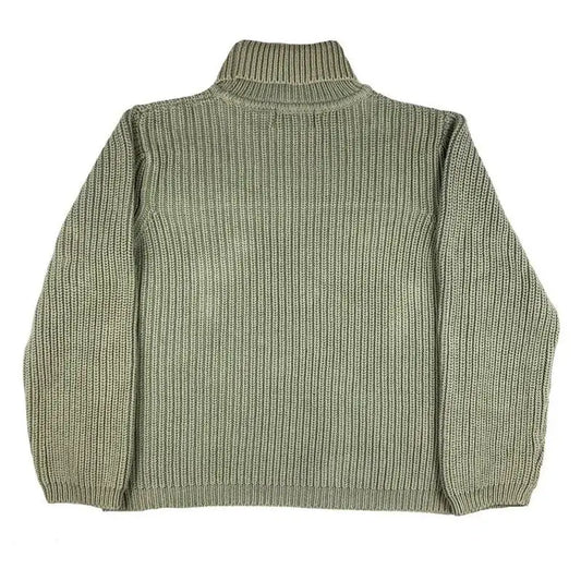 Olive green ribbed turtleneck sweater from the Silhouette Sweater collection, Y2K style