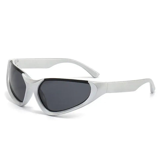 White-framed sport sunglasses with dark lenses from Silver Glasses Y2K