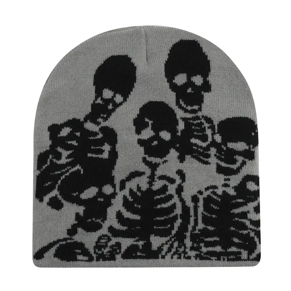 Skeleton Beanie with a skull and bones design perfect for Y2K fashion enthusiasts