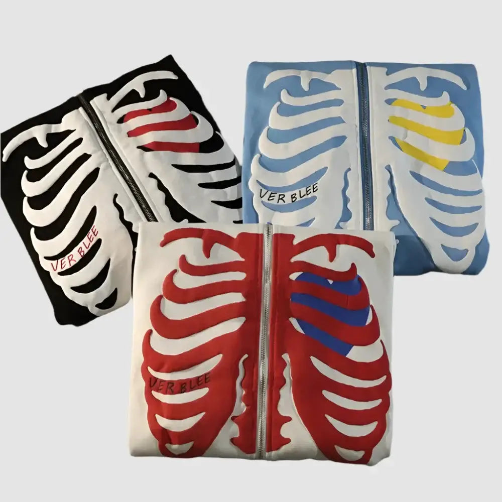 Anatomical rib cage pillows in various colors for Y2K fashion Skeleton Hoodie