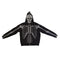 Black zip-up skeleton rhinestone hoodie with striking skeleton design printed on it