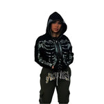 Skeleton Rhinestone Hoodie - Vignette | Y2K Zone®