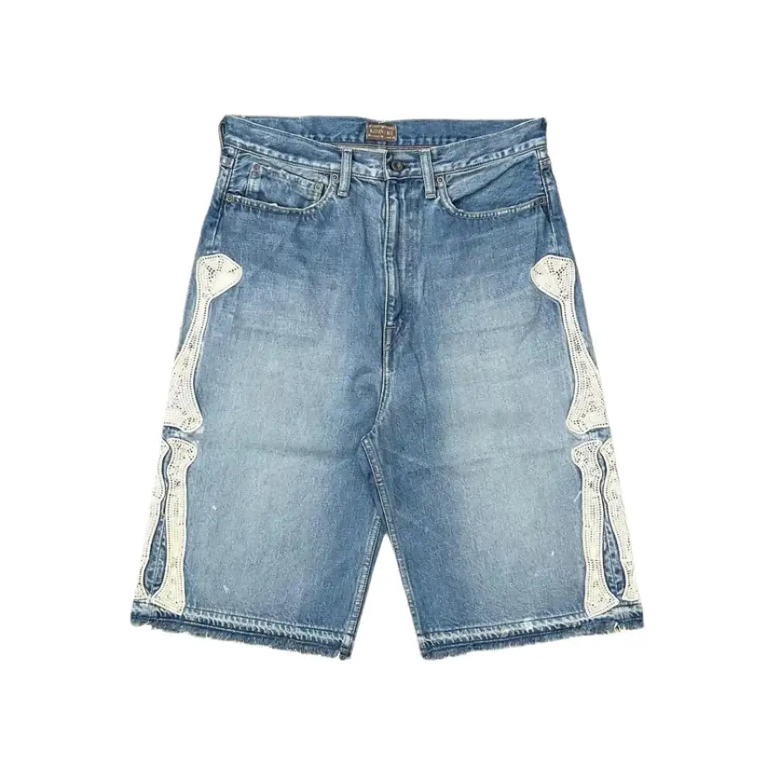 Denim skeleton shorts with unique leg designs, perfect for day long Y2K style