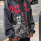 Dark gray Skeleton Zip Up Hoodie featuring red text and white skeleton graphic, Y2K clothing men