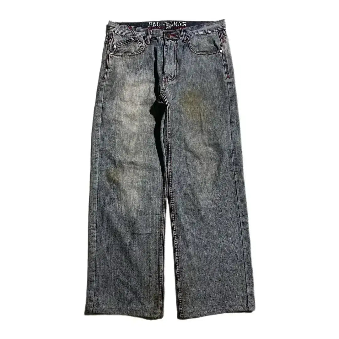 Faded blue wide-leg Skull Jeans made from premium cotton denim for a Y2K vibe