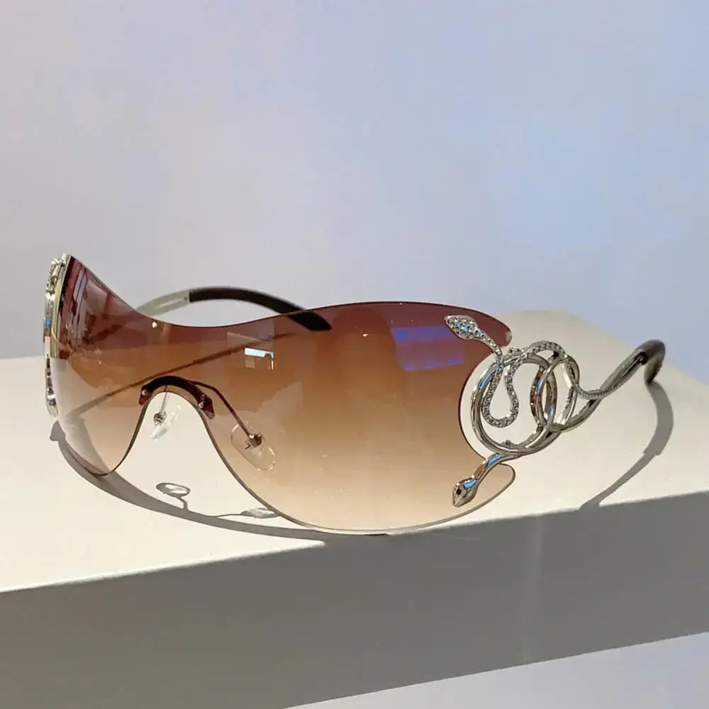 Pair of Y2K Snake Sunglasses featuring a unique snake-shaped decorative element