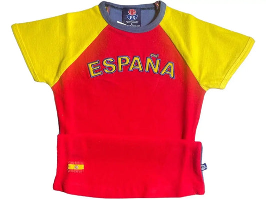 Spain Crop Top featuring Spanish national team jersey with red body and yellow sleeves