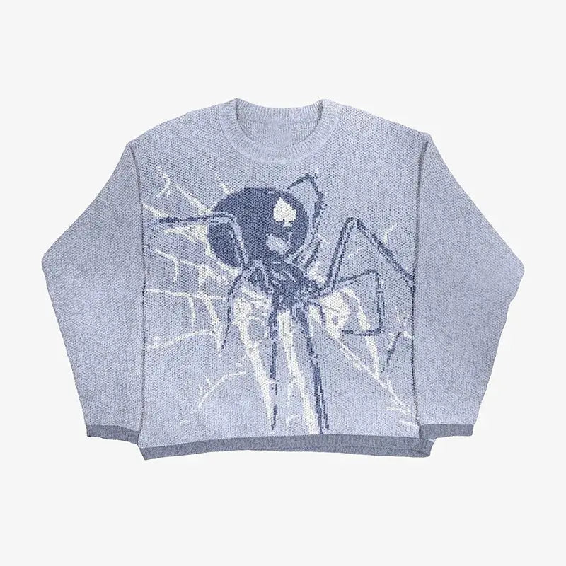 Gray spider sweater with a stylish design, perfect blend for Y2K fashion lovers