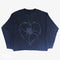 Navy blue Spider Web Sweater with faded heart and butterfly design on front