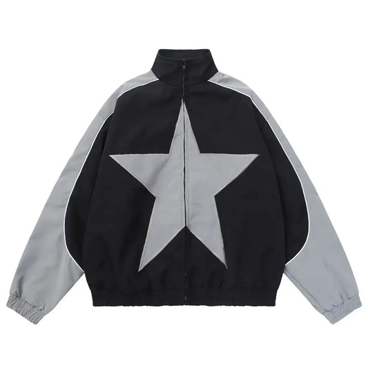 Black and gray Star Jacket featuring a bold star design, perfect for Y2K fashion