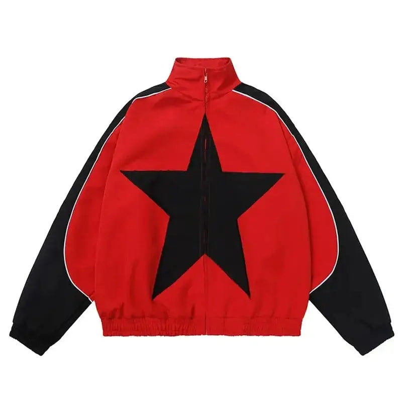 Red and black Star Jacket featuring a striking black star design, perfect for Y2K styles