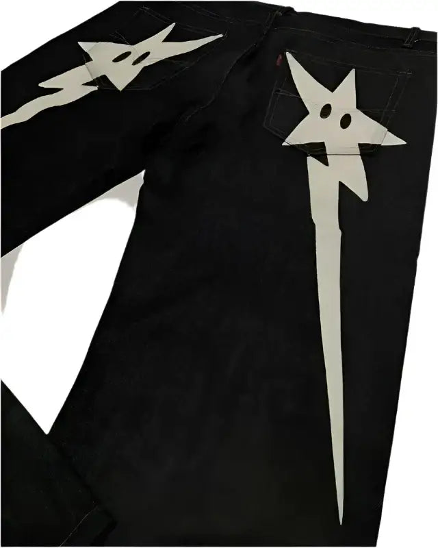 Black fabric Star Jeans Y2K with stylish white star-shaped designs