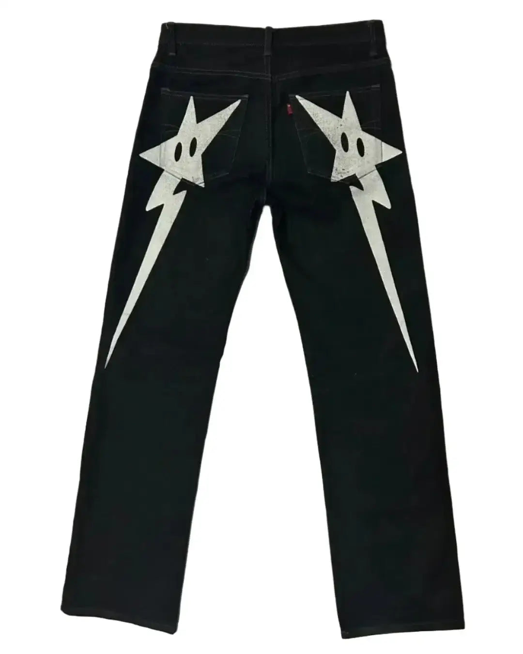 Stylish Star Jeans Y2K featuring black pants with white lightning bolt designs