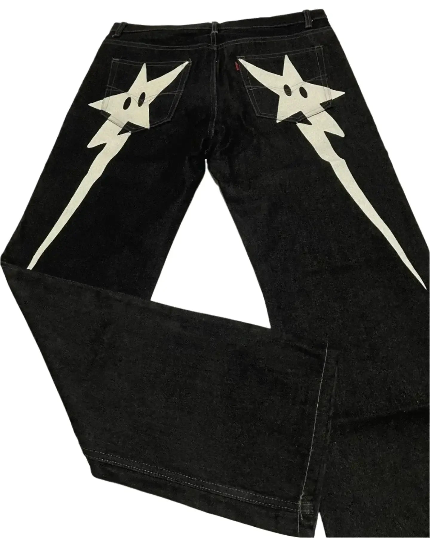 Black jeans with white lightning bolts on pockets, perfect for Star Jeans Y2K style