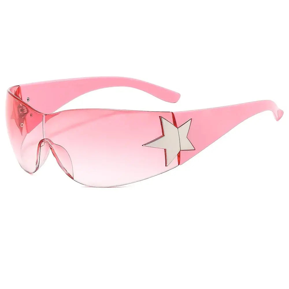 Pink Star Sunglasses with white star decoration and polycarbonate lenses for a Y2K vibe