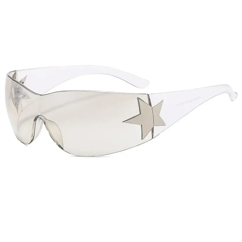 Clear star sunglasses with polycarbonate lenses featuring Y2K star-shaped designs