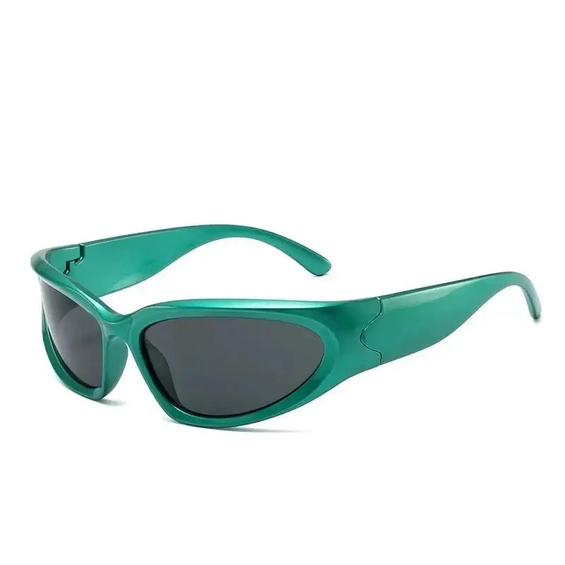 Teal-framed sporty y2k sunglasses with dark lenses for trendy streetwear style