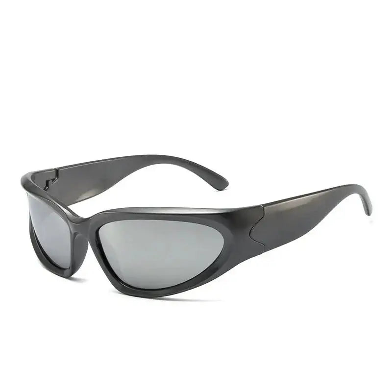 Sporty gray frame mirrored Y2K sunglasses for trendy streetwear style