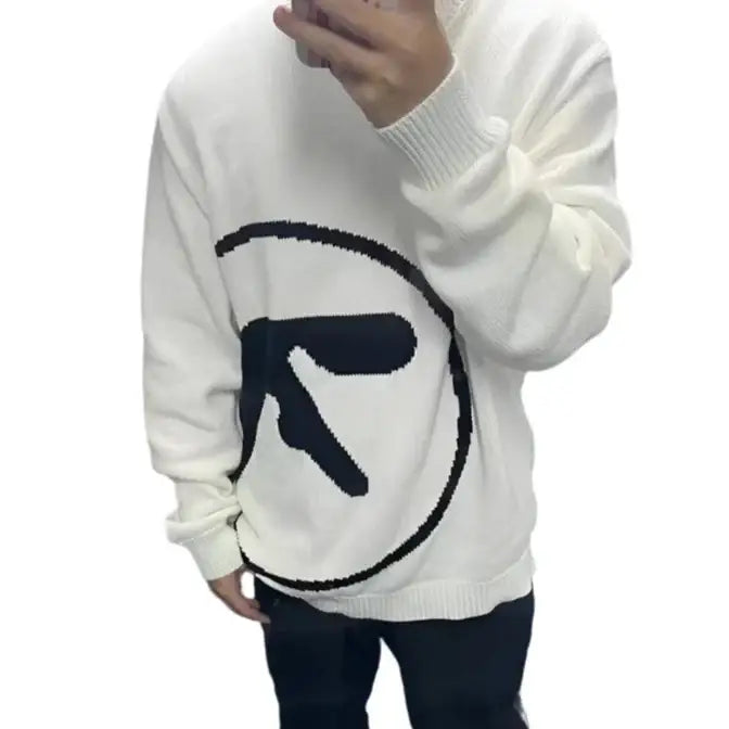 White sweater with black abstract design from Streetwear Sweats, perfect for Y2K style