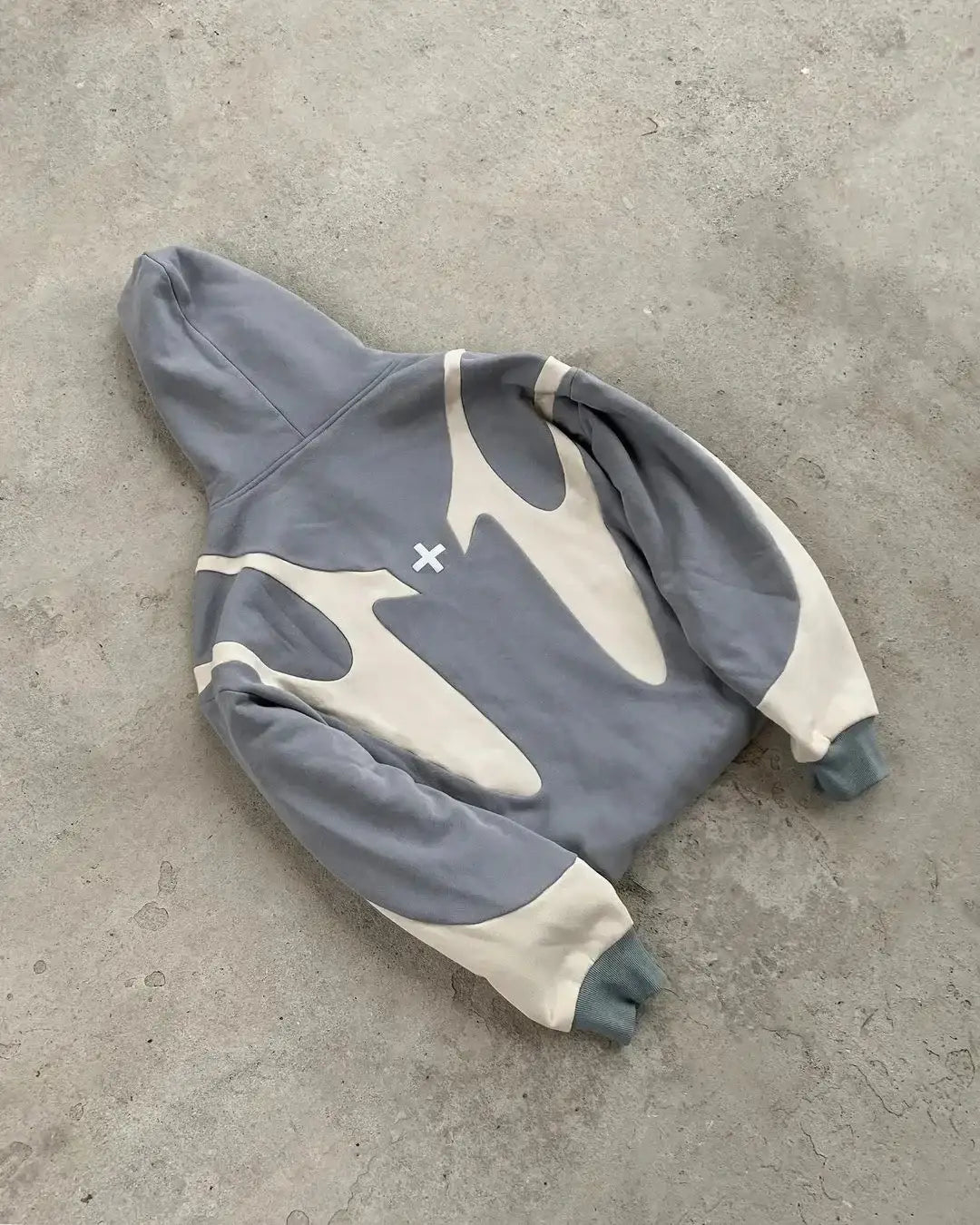 Gray and white color-blocked Streetwear Zip Up Hoodie in unisex design