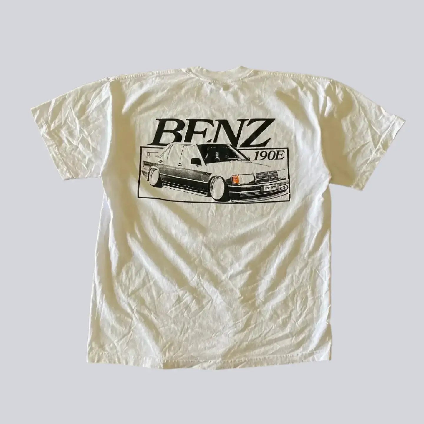 White T Shirt Benz featuring a BENZ 190E graphic, ideal for Y2K style enthusiasts