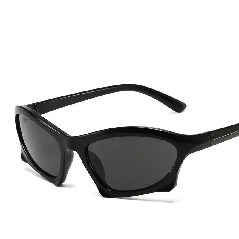 Black angular Tech Sunglasses with dark polycarbonate lenses for a stylish Y2K look