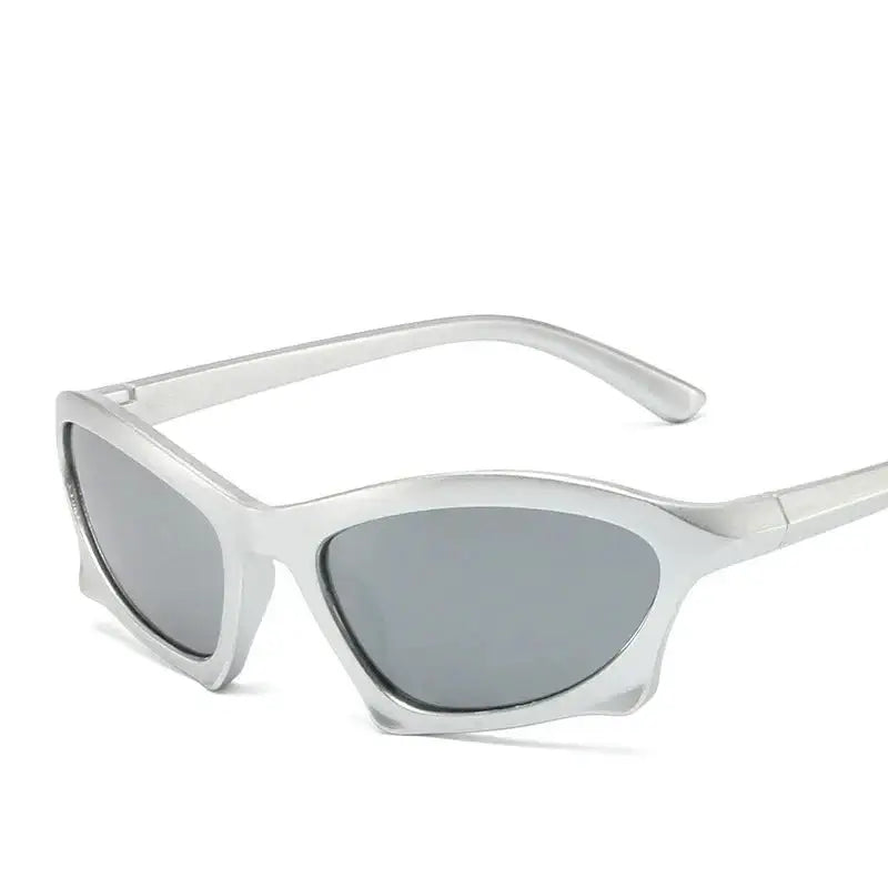 White-framed Tech Sunglasses with mirrored polycarbonate lenses for a stylish Y2K look