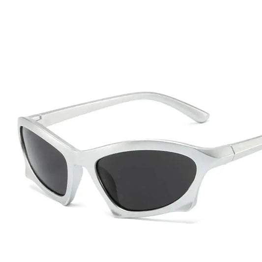 White-framed Tech Sunglasses with dark polycarbonate lenses in sporty Y2K style