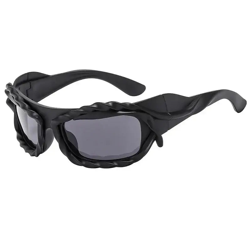 Pair of black wraparound sports sunglasses with plastic lenses from Unique Sunglasses