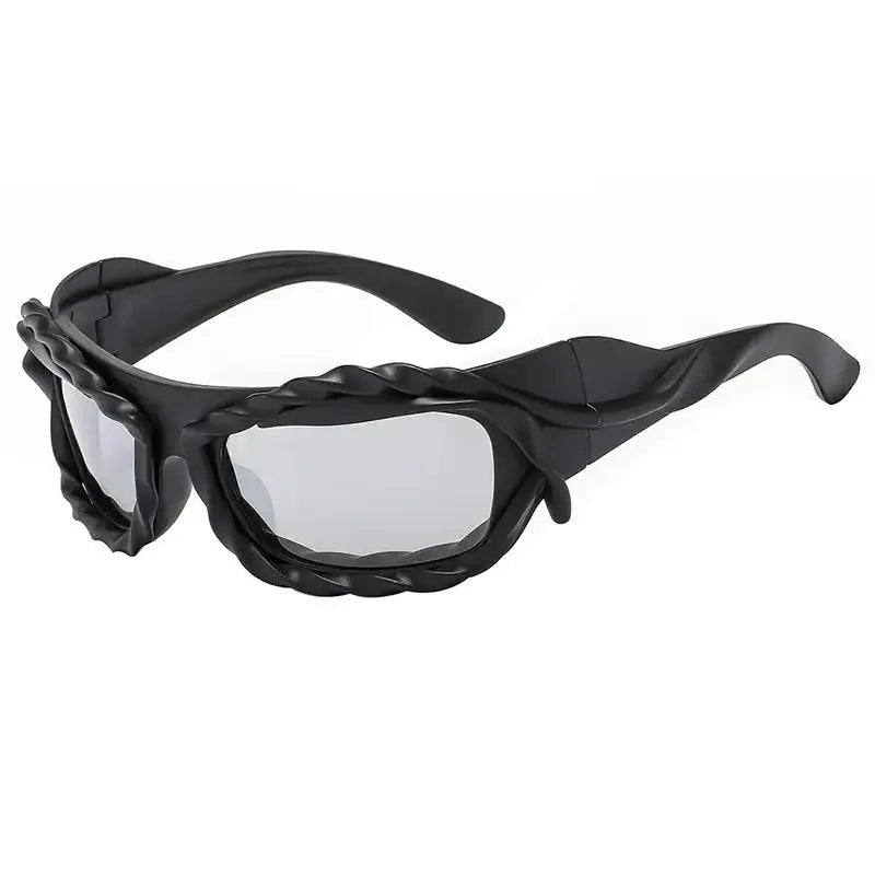 Black wraparound sports sunglasses with mirrored plastic lenses from Unique Sunglasses