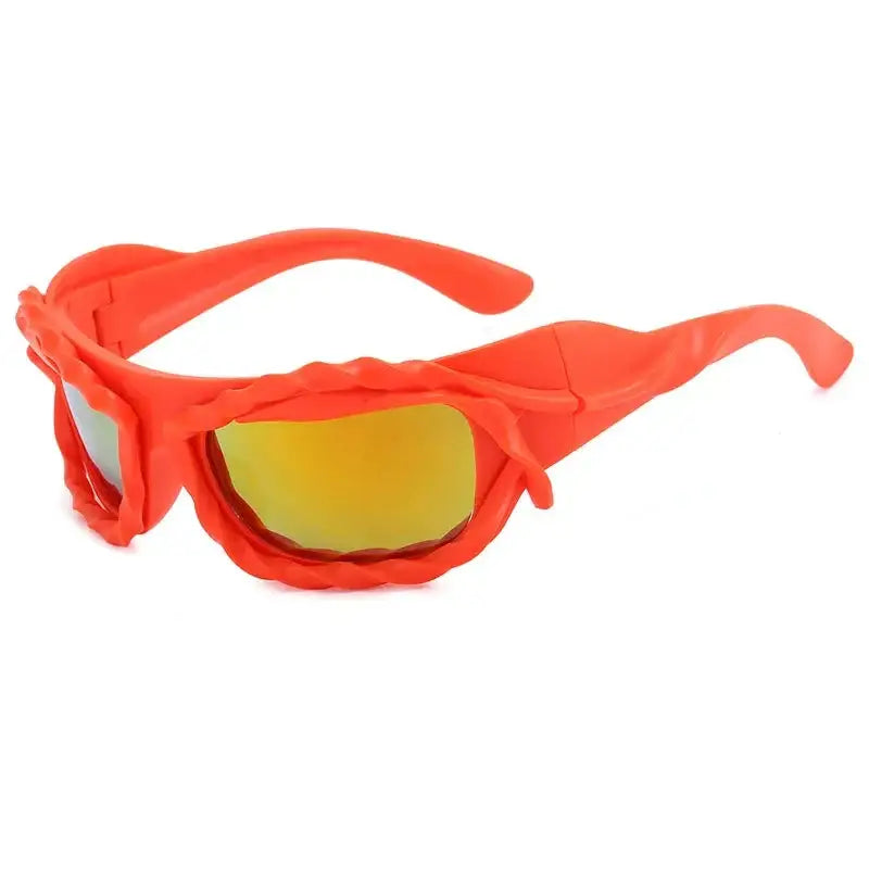 Bright orange Unique Sunglasses with yellow-tinted plastic lenses, perfect for Y2K style