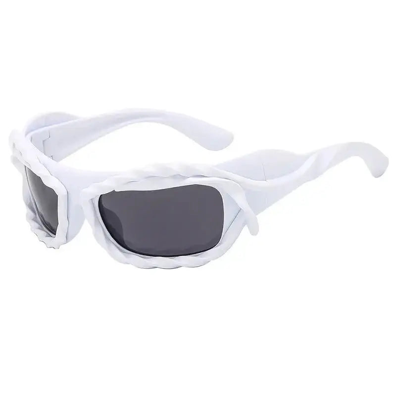 White-framed Unique Sunglasses with dark plastic lenses for a stylish Y2K look