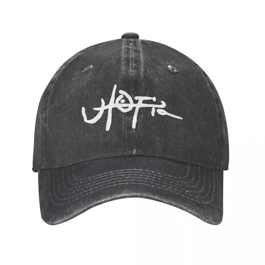 Black Utopia Cap with white Yofi text, the perfect Y2K accessory for any outfit