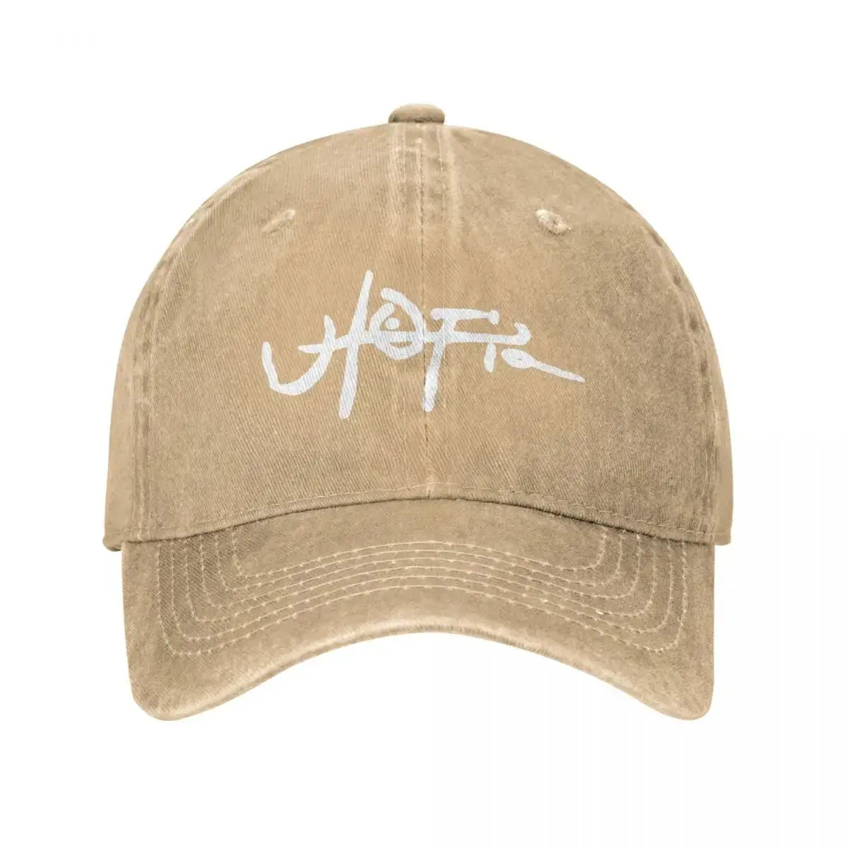 Tan Utopia Cap with white cursive text, a perfect Y2K accessory for any outfit