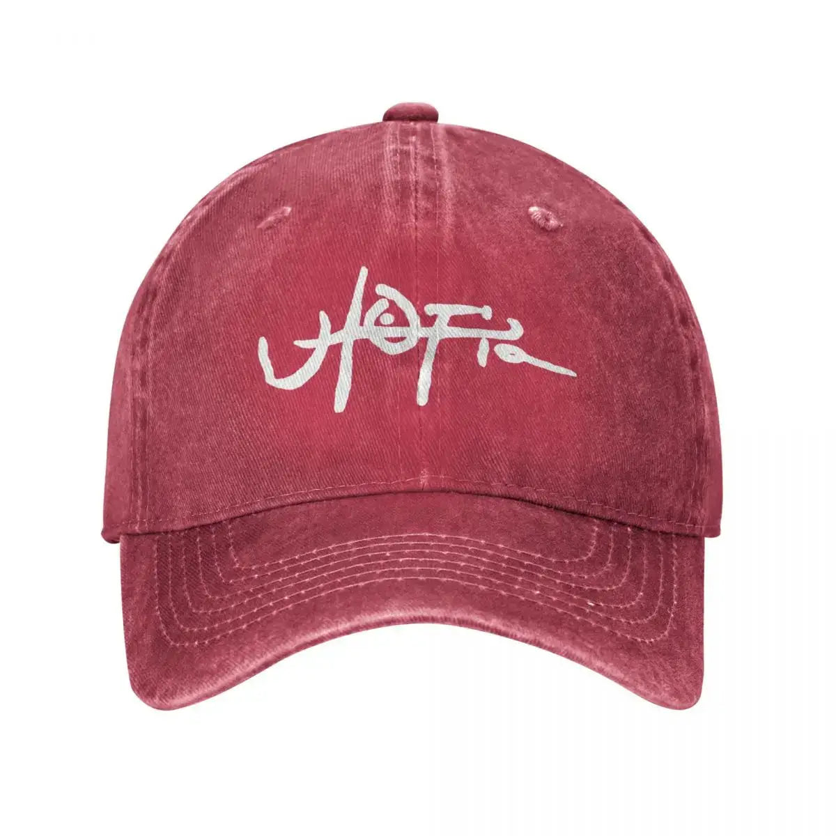 Red Utopia Cap with white Jofra text, the perfect Y2K accessory for any outfit