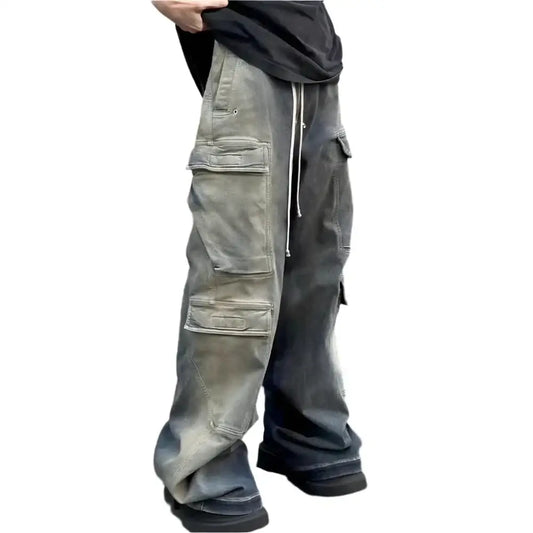 Baggy Vintage Cargo Jeans with multiple pockets and drawstring waist for casual style