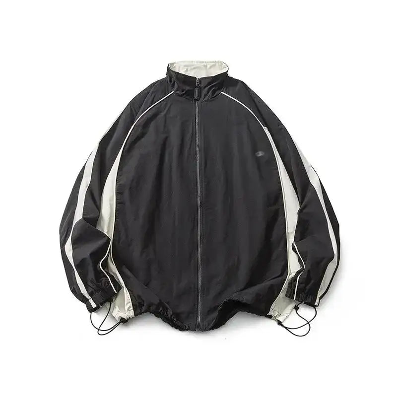 Black and white Vintage Windbreaker Jacket with raglan sleeves and contrasting panels