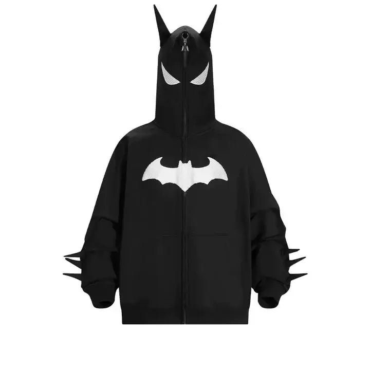 Y2K Batman Hoodie featuring pointed ears and iconic bat logo on chest