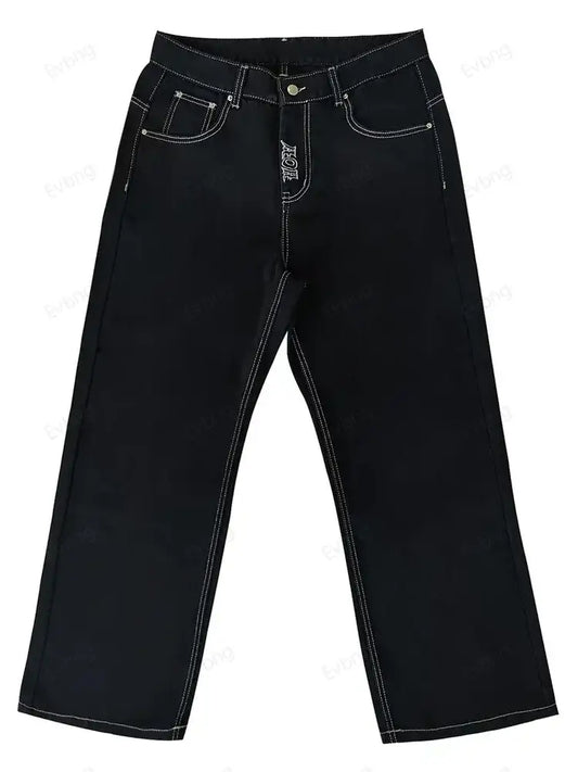 Y2K Blue Jeans featuring dark denim with contrasting stitching for a stylish look